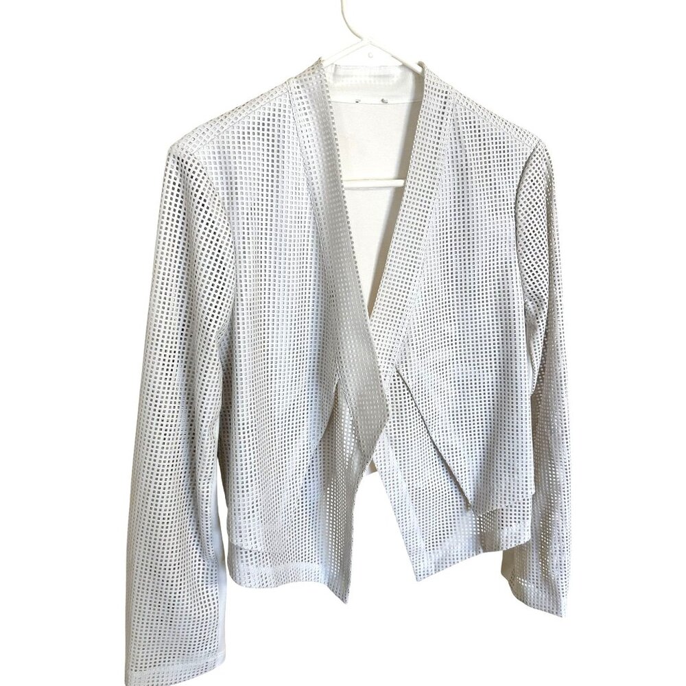 Chicos Womens White Vinyl Jacket Mesh Open Front Vtg Style 80s Large Party
